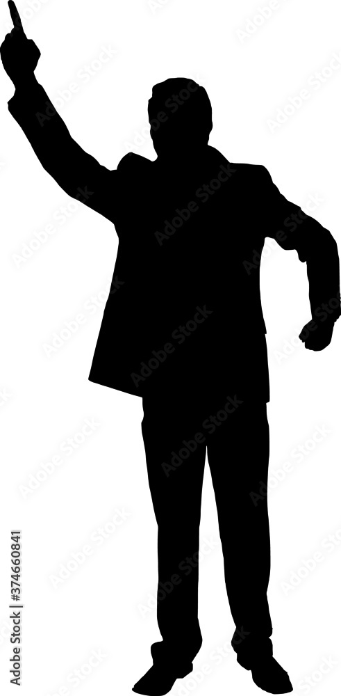 Silhouette of the very talkative politician with high position arm