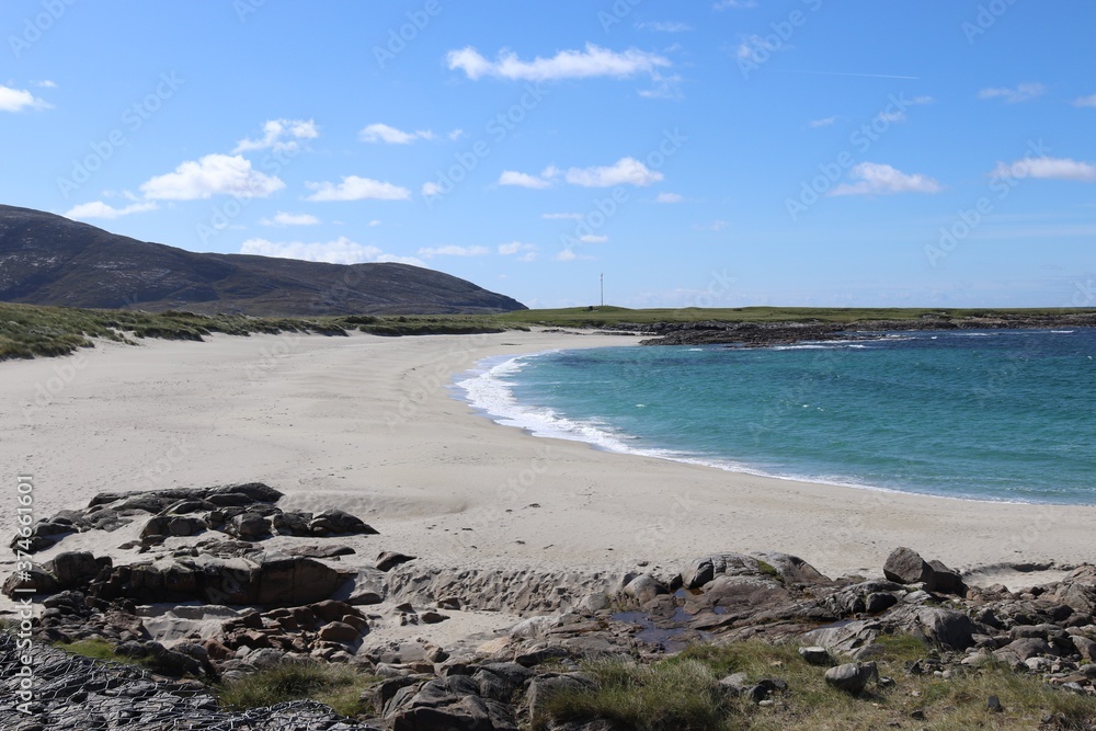 view of the sea from the beach, barra, hebrides, scotland