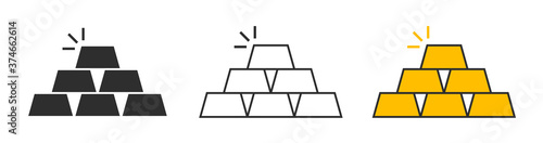 Golden Bars Pyramid Icon set. Gold bricks pictogram. Bricks wealth icon symbol. Vector illustration eps10.