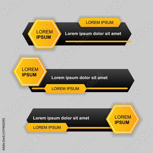 Three hexagonal style lower third banners design. -  Vector.
