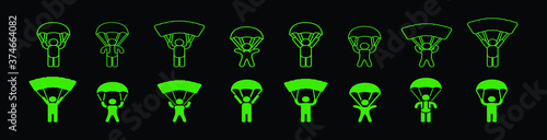 vector illustration of man sky diving design template with various models on black background