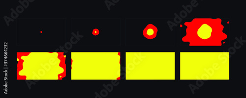 Fire transitions animation sprite sheet. Fire scene transitions effect for videos, cartoon or animation and motion design. Vector flame explosion fx. 