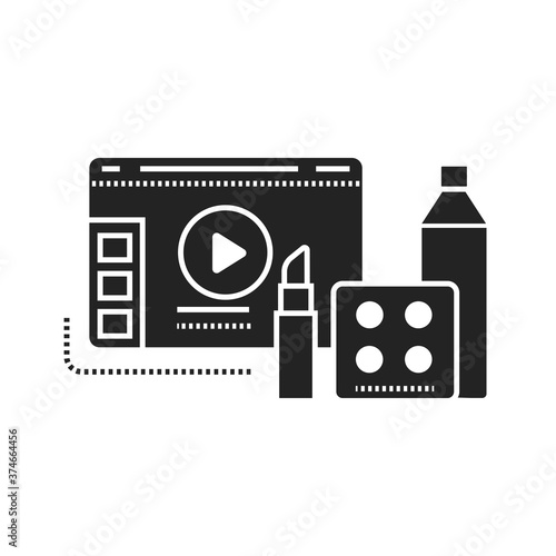 Online beauty product blog promotion web site black glyph icon. Beauty industry video streaming sign. Vlogging. Pictogram for web page, mobile app, promo. UI UX GUI design element