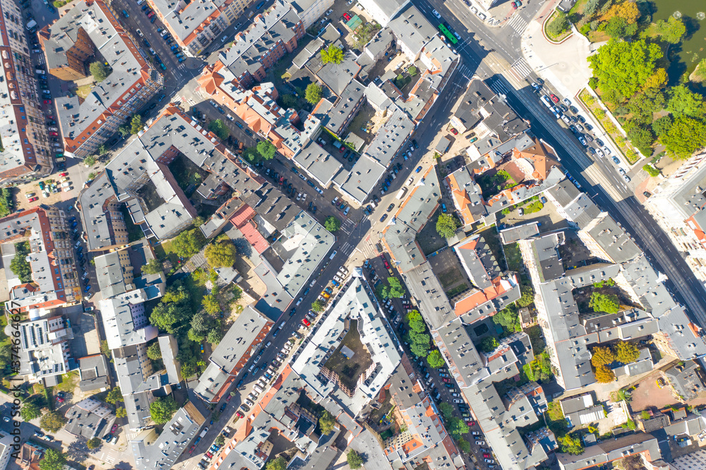 Top view over the Jezyce district in Poznan