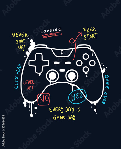 Vector joysticks gamepad  illustration with slogan text, for t-shirt prints and other uses Fototapet