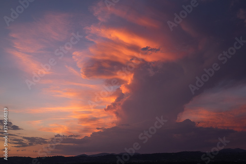 red sky with clouds