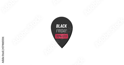 Black friday pointer sticker animated mition design. Black friday sale 4k color animation with 70 percent off lettering for annual black friday promo actions in shops and online stores photo