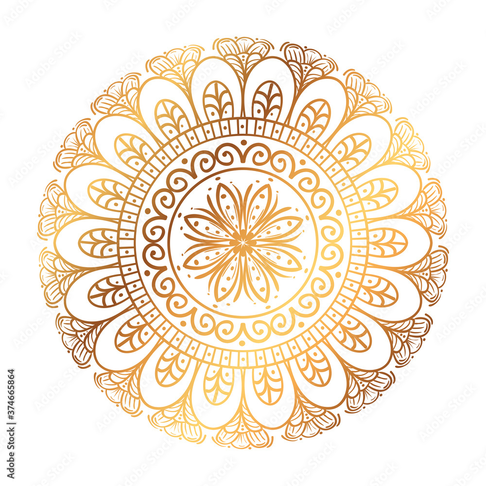 golden round mandala on white background, vintage luxury mandala vector illustration design