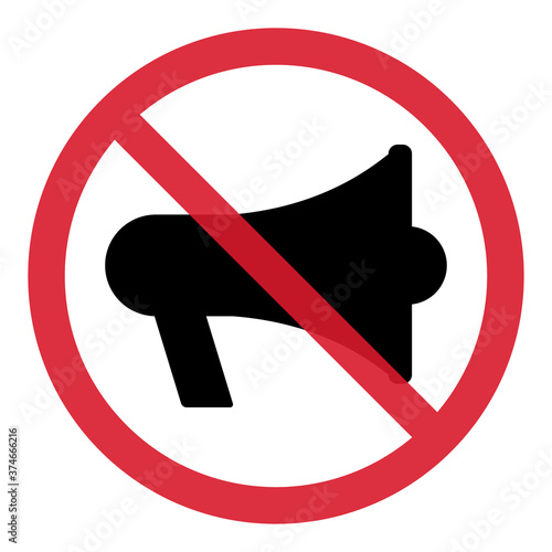 Don't megaphone flat icon in red circle isolated on white background. Speaker symbol. Loudspeaker vector illustration