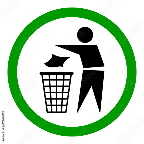 Do not litter flat icon in green circle isolated on white background. Keep it clean vector illustration. Tidy symbol