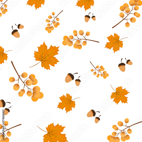 Acorn and autumn leaves seamless pattern background, leaf background