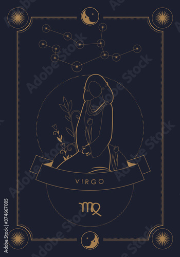 Astrological zodiac sign. Constellation and symbol. Poster illustration with moon and stars frame.