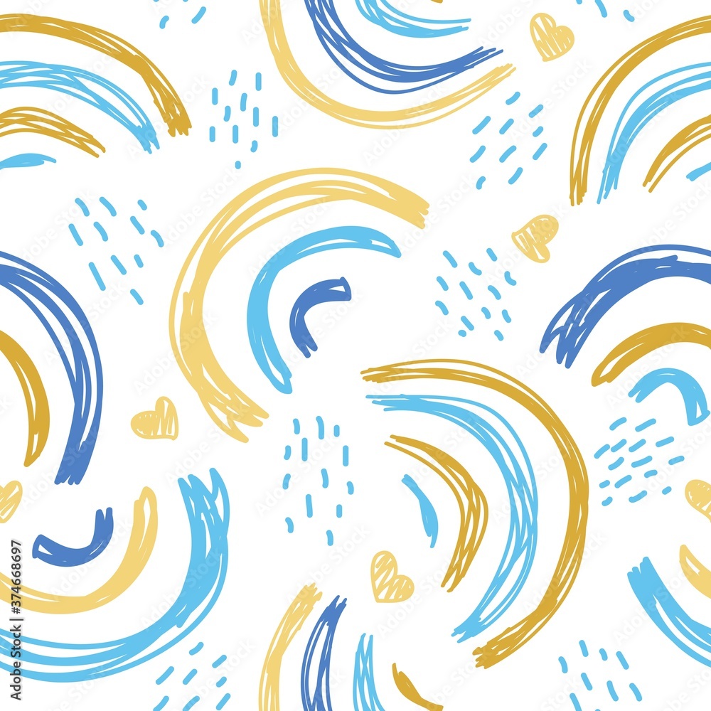 Seamless pattern with rainbows and hearts. Freehand doodle style, modern decoration. Trendy texture for fabric, wrapping, textile, wallpaper, clothing, Seamless pattern with rainbows and hearts. Freehand doodle style, modern decoration. Trendy texture for fabric, wrapping, textile, wallpaper, clothing,