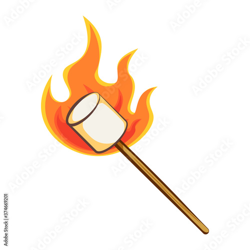 Marshmallow toasting. Hand drawn cartoon illustration isolated on white background.
