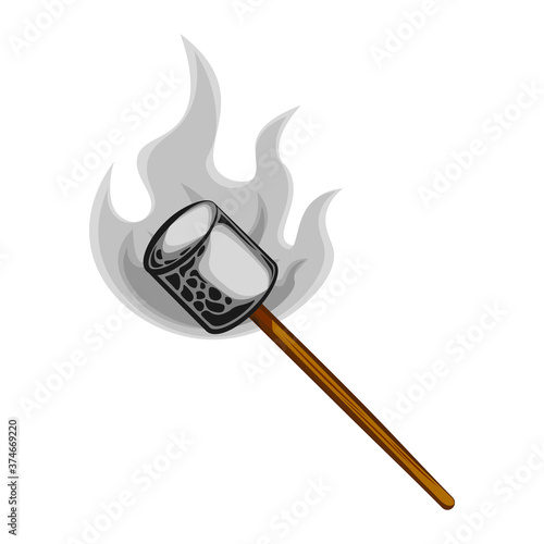 Burnt marshmallow. Hand drawn cartoon illustration isolated on white background.