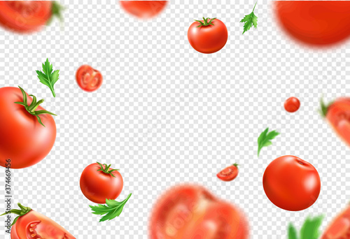 Vector realistic fresh red ripe tomato pattern