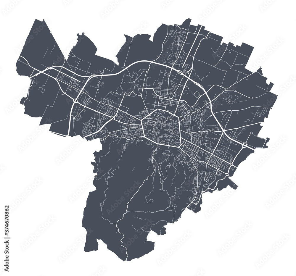 Bologna map. Detailed map of Bologna city poster with streets. Dark vector. Bologna map. Detailed map of Bologna city poster with streets. Dark vector.