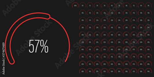Set of circular sector percentage diagrams meters from 0 to 100 ready-to-use for web design, user interface UI or infographic - indicator with red