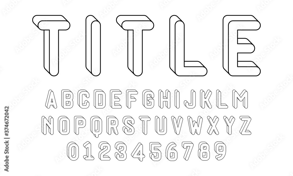 Set of alphabets font letters and numbers modern with 3D concept vector illustration Set of alphabets font letters and numbers modern with 3D concept vector illustration