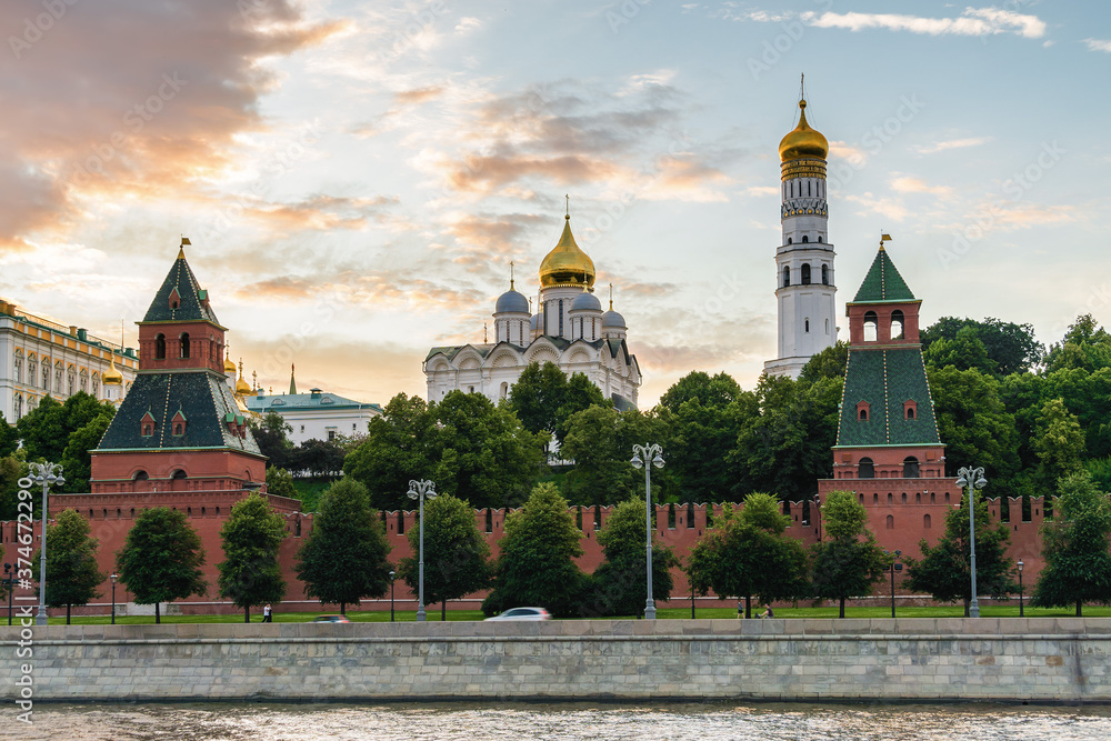 Sunset view of Moscow Kremlin above the Moscow river, Russia. Sunset view of Moscow Kremlin above the Moscow river, Russia.