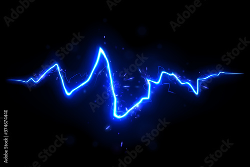 Blue lightning with sparks on black background