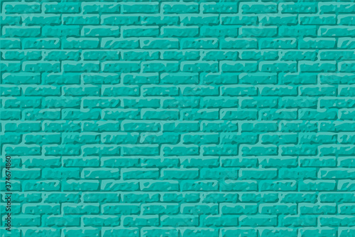Teal wall background. Blue green brick texture. Light green color background stone wall. Urban cyan texture. Vector