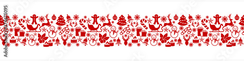 Christmas stencil seamless border isolated on white. Deer, christmas ball, sledge, bell, candle, sweet, gift etc. Vector stock illlustration. EPS 10