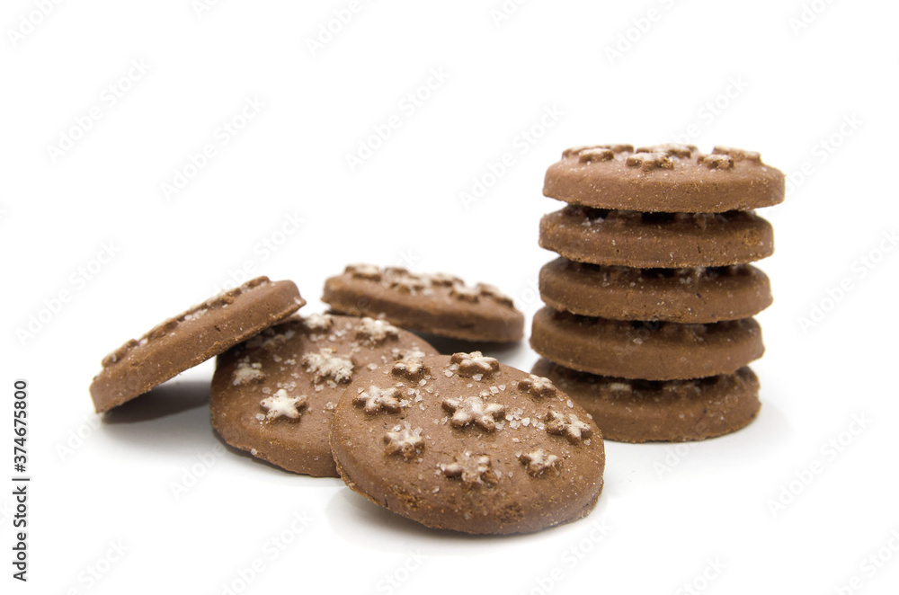 Chocolate chip cookies on a white background. Stack of cookies. Chocolate chip cookies on a white background. Stack of cookies.