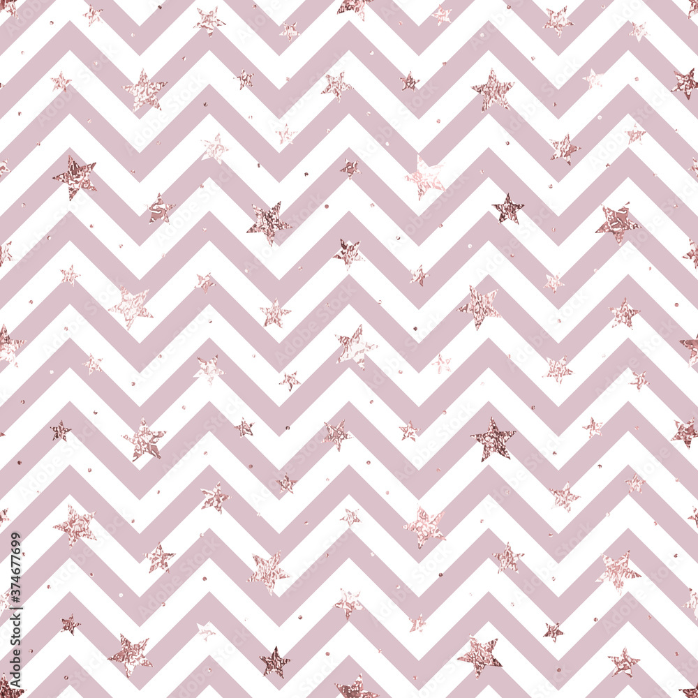 Stars. Rose gold foil. Pink seamless pattern star. Golden roses sparkle foil. Scatter glitter stars. Chevron zigzag texture. Delicate background random stars. Tender design for gift wrappers . Vector Stars. Rose gold foil. Pink seamless pattern star. Golden roses sparkle foil. Scatter glitter stars. Chevron zigzag texture. Delicate background random stars. Tender design for gift wrappers . Vector
