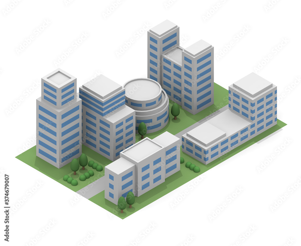 The buildings line up. Urban landscape. Business district buildings. isometric