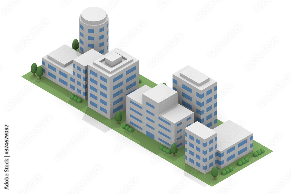 The buildings line up. Urban landscape. Business district buildings. isometric