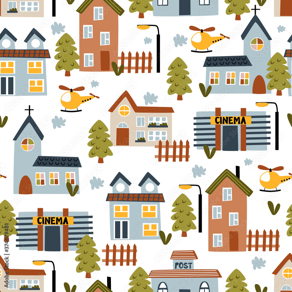 seamless pattern with city buildings - vector illustration, eps
