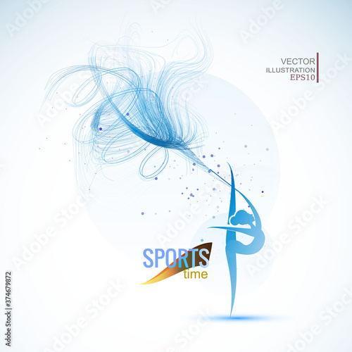 Vector illustration gymnast girls force. Abstract background for banner.