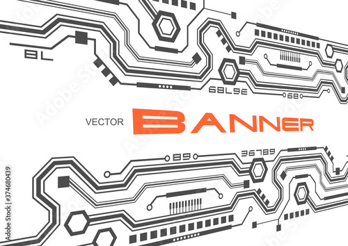 Technological banner background.Electronic circuit board on white background .Technical drawing of the future .Vector illustration	