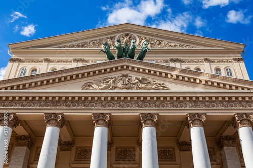 Moscow, Russia, August 11, 2020. Bolshoi theater, fragment of facade 