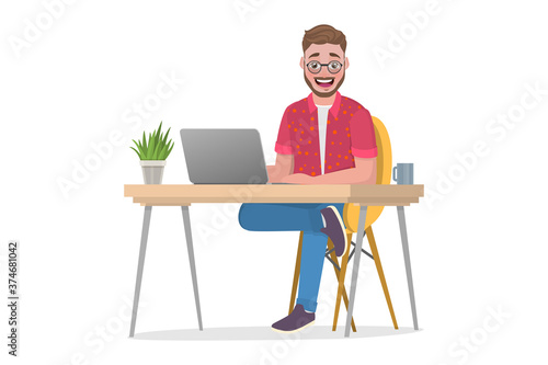 3D Isometric Flat Vector Conceptual Illustration of Man is Working at Home, Online Eduction, Remote Office.