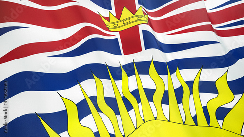 The flag of British Columbia. Waving silk flag of British Columbia. High quality render. 3D illustration