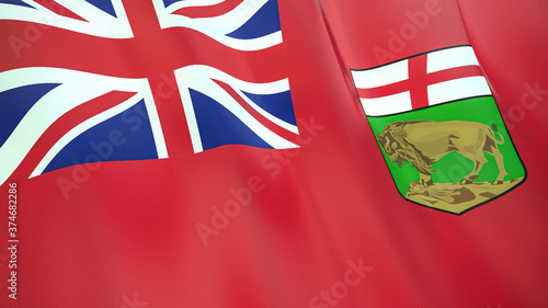 The flag of Manitoba. Waving silk flag of Manitoba. High quality render. 3D illustration photo