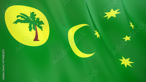 The flag of Cocos Islands. Waving silk flag of Cocos Islands. High quality render. 3D illustration © Maksym Kapliuk