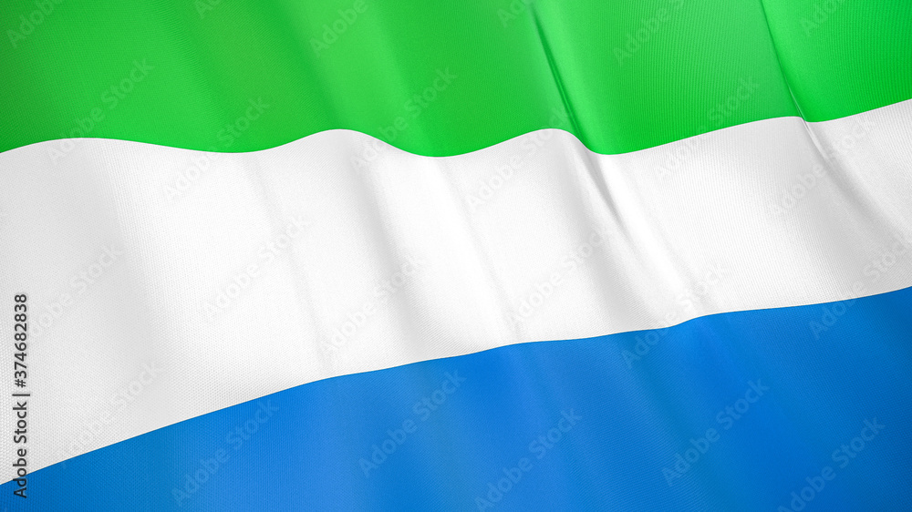 Fototapeta premium The flag of Sierra Leone. Waving silk flag of Sierra Leone. High quality render. 3D illustration