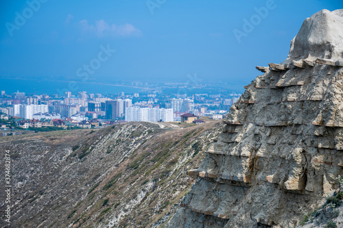 Summer landscape on the mountain and the sea. Anapa, Russia.