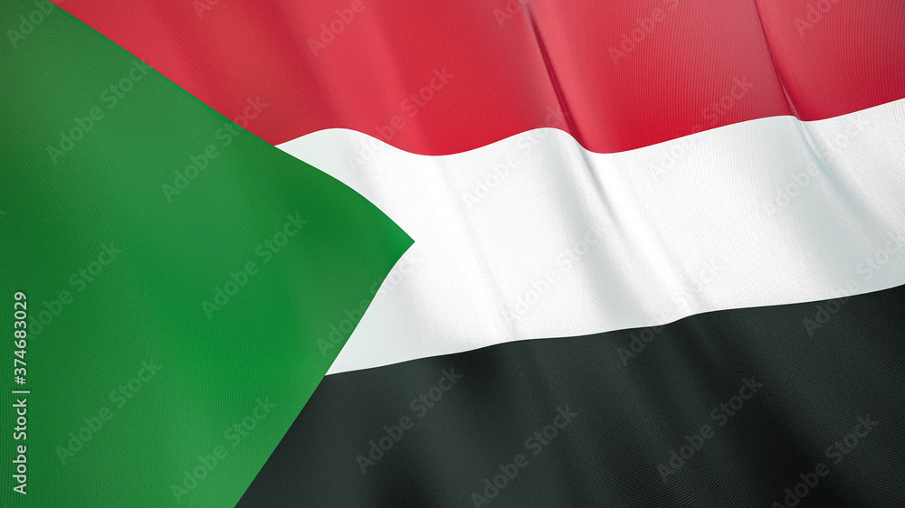 The flag of Sudan. Waving silk flag of Sudan. High quality render. 3D illustration The flag of Sudan. Waving silk flag of Sudan. High quality render. 3D illustration