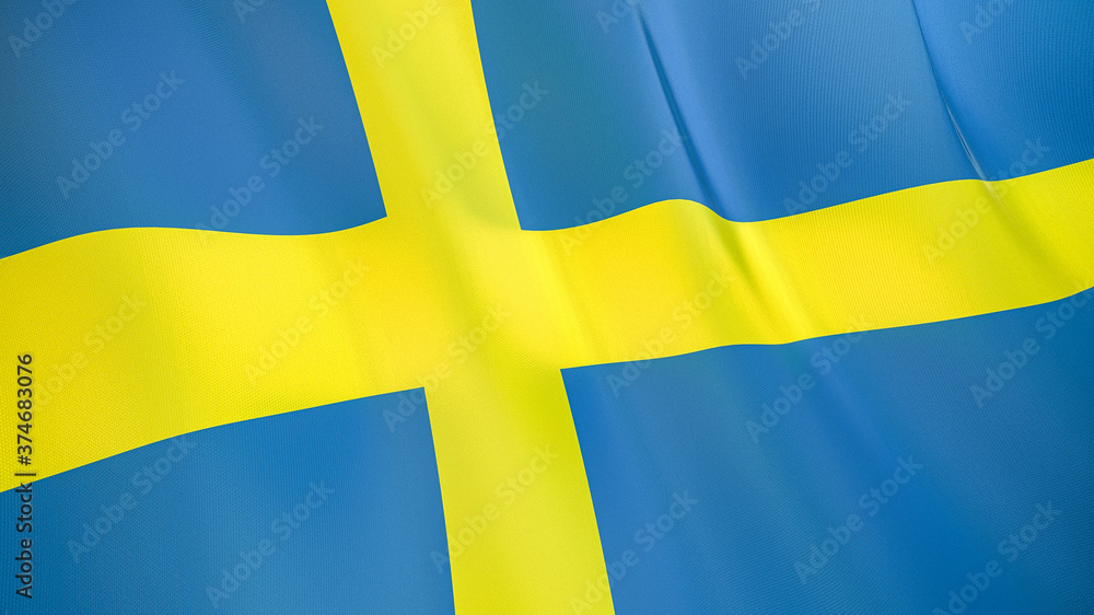 The flag of Sweden. Waving silk flag of Sweden. High quality render. 3D illustration The flag of Sweden. Waving silk flag of Sweden. High quality render. 3D illustration