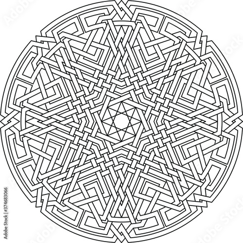 Celtic star Octagram vector pattern ornament with circular circle and floral geometric background inside huge octagon 