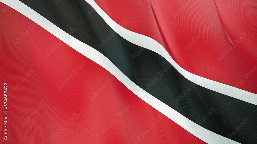 Fototapeta premium The flag of Trinidad and Tobago. Waving silk flag of Trinidad and Tobago. High quality render. 3D illustration