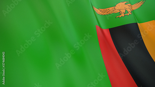The flag of Zambia. Waving silk flag of Zambia. High quality render. 3D illustration photo