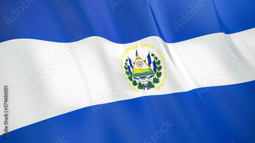 The flag of El Salvador. Waving silk flag of El Salvador. High quality render. 3D illustration