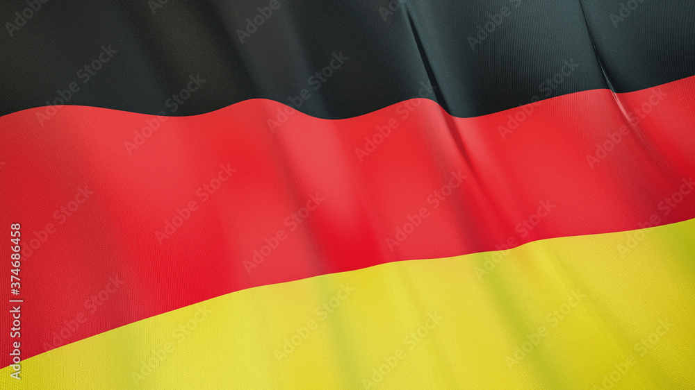The flag of Germany. Waving silk flag of Germany. High quality render. 3D illustration The flag of Germany. Waving silk flag of Germany. High quality render. 3D illustration