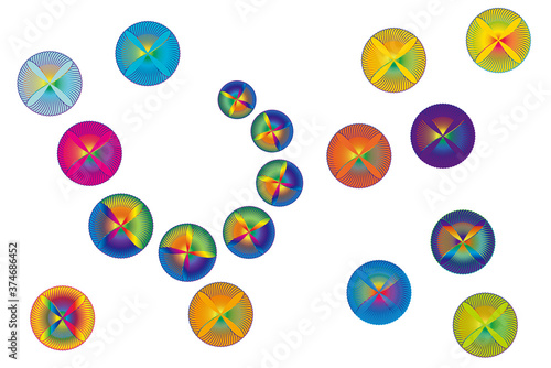 カラフルボール、手毬、ボタン、ビー玉、など、ガラスやシルクの糸の素材をイメージしています。