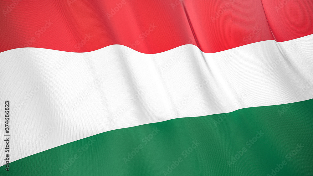 The flag of Hungary. Waving silk flag of Hungary. High quality render. 3D illustration